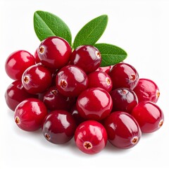 Pile of Red Cranberries with Green Leaves