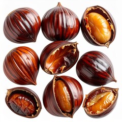 Roasted Chestnuts in Open Shells, High Angle View