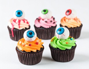 Colorful Halloween Cupcakes with Eyeball Decorations