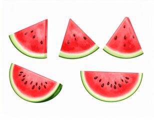 Red Watermelon Slices on White Background