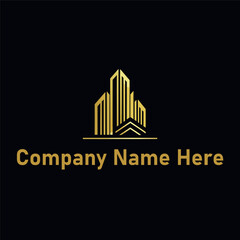 Fototapeta premium Gold real estate logo with a high-rise and house outline
