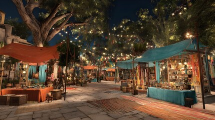Radiant Lantern Bazaar Illuminated Under Midnight Sky – Immersive Marketplace Visual for Inclusive Urban Lifestyle and Digital Wellness Branding
