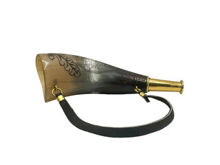 Engraved horn with leather strap