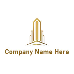 Fototapeta premium Gold real estate logo with a high-rise and house outline