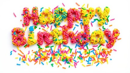 Playful Birthday Card Concept with "Happy Birthday" Text Made of Sprinkles