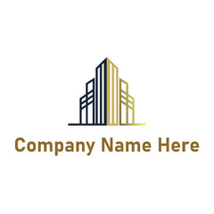 Fototapeta premium Gold real estate logo with a high-rise and house outline