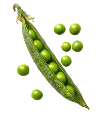 Fresh peas in a pod and loose isolated on transparent background