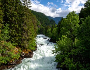 Mountain river flowing through lush forest (1)