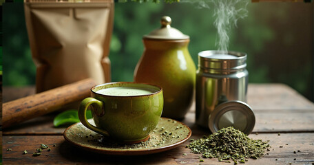 A high-resolution stock photo of a traditional yerba mate gourd filled with freshly brewed tea, perfect for health and wellness marketing.