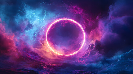Neon - lit circular shape with colorful waves