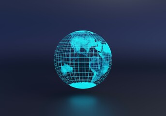 Global network connection. World map concept of global business technology. 3D Minimal Illustration with copy space.