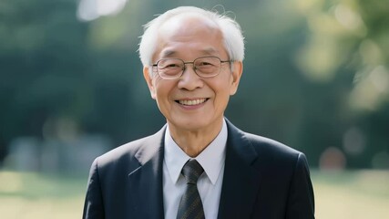 A bespectacled elderly Asian male professor smiles gently. - Powered by Adobe