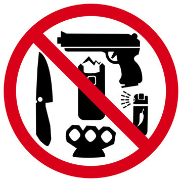 No Weapons Allowed Sign. Prohibited Weapons Symbol. Forbidden Items Icon.