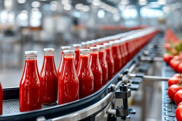 Bottling line for tomato sauce in a modern factory
