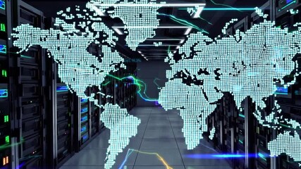 double exposure of advanced technology like servers and data centers overlaid with global finance symbols like currency exchange rates and world maps - Powered by Adobe