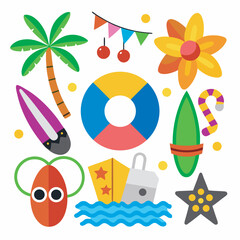 Fun Colorful Summer Beach Icon Set