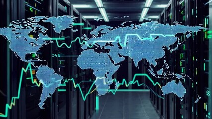 double exposure of advanced technology like servers and data centers overlaid with global finance symbols like currency exchange rates and world maps - Powered by Adobe