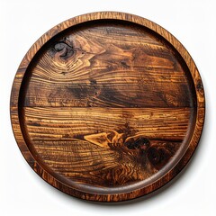 Fototapeta premium Dark Brown Round Wooden Tray on White Background