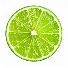Bright Green Lime Slice on White Background