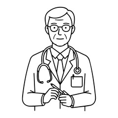 Portrait of a Senior Male Physician  Experienced Doctor, Healthcare Professional, Medical Expert,  Health Services, Medical Illustration