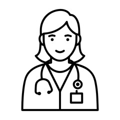 Professional Female Doctor, Physician, Healthcare Provider, Medical Professional, Line Art Illustration