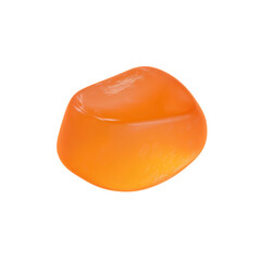 Single orange jelly candy on transparent background. Sweet food object for confectionery and snack concepts. Isolated sugar treat for design.