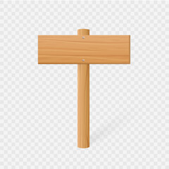 Wooden signboard vector illustration. Realistic wood sign post. Blank board with wood texture, plywood road pointer