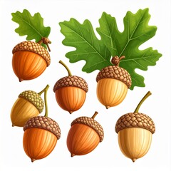 Collection of Acorns and Oak Leaf Illustration