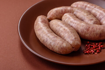 Raw meat sausages made from beef or pork, fresh meat for barbecuing or grilling. Raw sausages