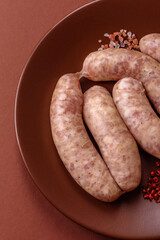 Raw meat sausages made from beef or pork, fresh meat for barbecuing or grilling. Raw sausages