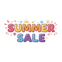 Summer Sale sign, colorful text, banner, poster, sticker on white color background