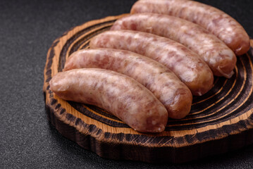 Raw meat sausages made from beef or pork, fresh meat for barbecuing or grilling. Raw sausages