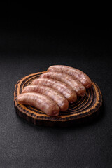 Raw meat sausages made from beef or pork, fresh meat for barbecuing or grilling. Raw sausages