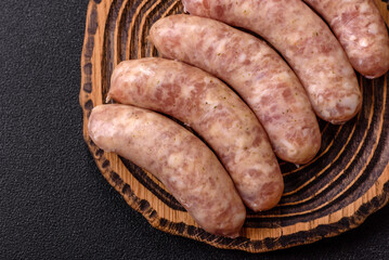 Raw meat sausages made from beef or pork, fresh meat for barbecuing or grilling. Raw sausages