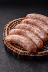 Raw meat sausages made from beef or pork, fresh meat for barbecuing or grilling. Raw sausages