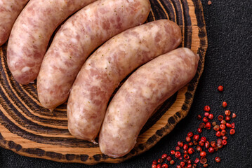 Raw meat sausages made from beef or pork, fresh meat for barbecuing or grilling. Raw sausages