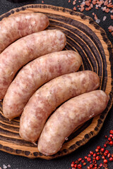 Raw meat sausages made from beef or pork, fresh meat for barbecuing or grilling. Raw sausages