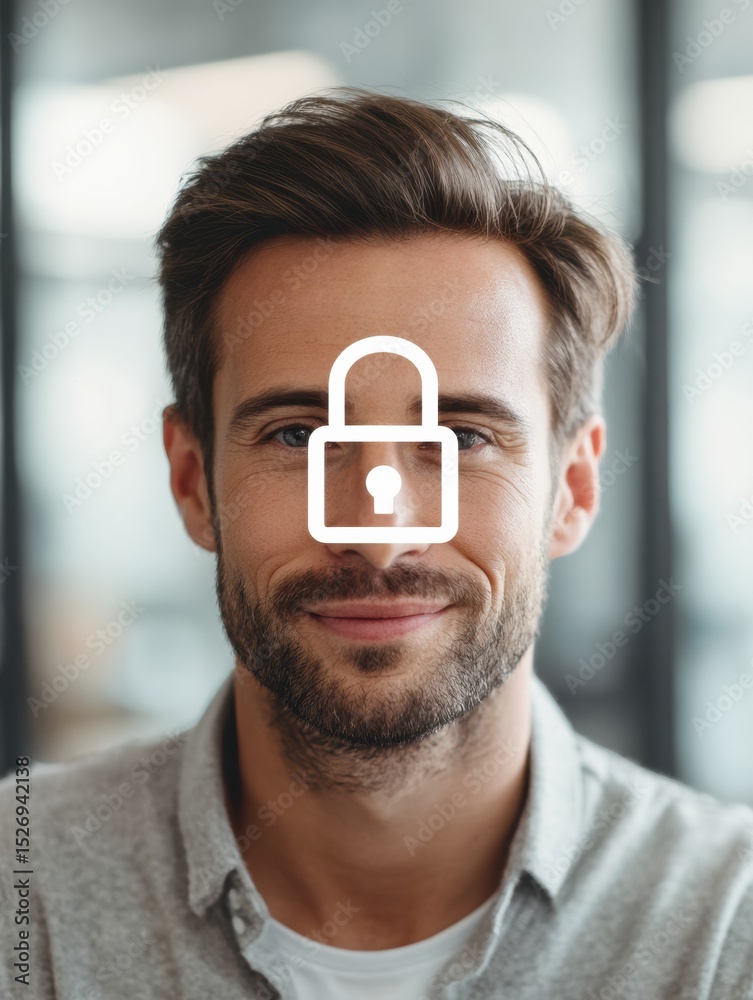 Aufkleber Face Recognition Technology Used for User Verification With Clear Avatar Background Showing Security Features in Modern Office Setting