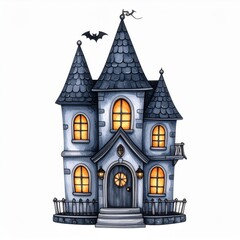 Spooky Watercolor Haunted House Illustration
