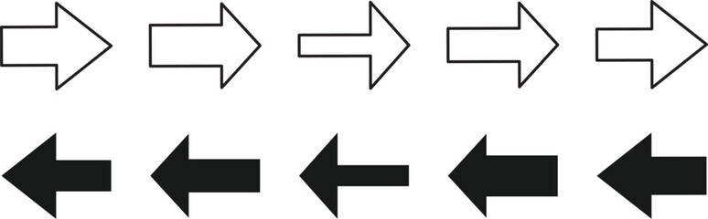 Arrows big black set icons. left arrow collection different arrows sign. vector Different cursor arrow direction symbols in flat style,