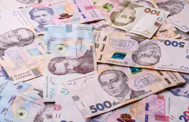 Ukrainian money, hryvnia, paper banknotes, cash. Ukrainian money for business
