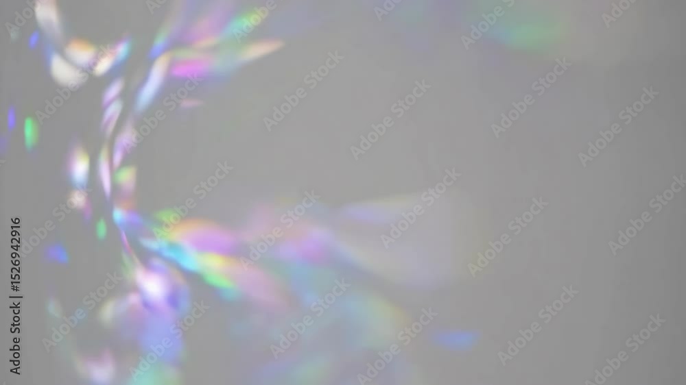Wall mural dreamy holographic rainbow light refraction texture overlay with abstract soft bokeh effect on a whi