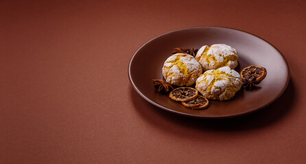 Crinkle biscuits lemon or banana, healthy vegan food. Lemon biscuits