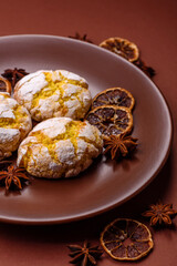 Crinkle biscuits lemon or banana, healthy vegan food. Lemon biscuits