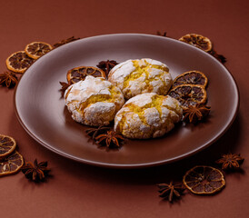 Crinkle biscuits lemon or banana, healthy vegan food. Lemon biscuits