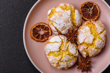 Crinkle biscuits lemon or banana, healthy vegan food. Lemon biscuits