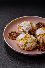 Crinkle biscuits lemon or banana, healthy vegan food. Lemon biscuits