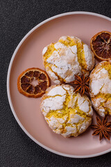 Crinkle biscuits lemon or banana, healthy vegan food. Lemon biscuits