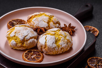 Crinkle biscuits lemon or banana, healthy vegan food. Lemon biscuits