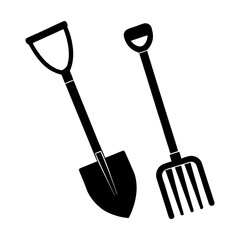 garden tools shovel rake etc vector silhouette
